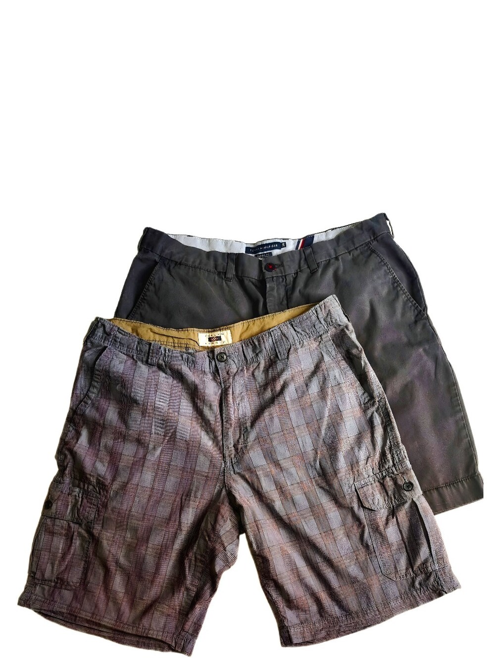 Men's Gray Plaid Cargo Shorts & Charcoal Chino Shorts - Dual Pack